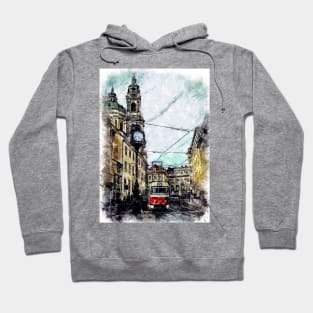 Prague City Streets Travel Poster Series watercolor ink edition 05 Hoodie